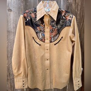 American Vintage Tan Floral Button Down Shirt